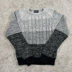 Vintage Barnaby Sweater Cable Knit Colorblock Ombre‎ Marled Acrylic Crewneck
